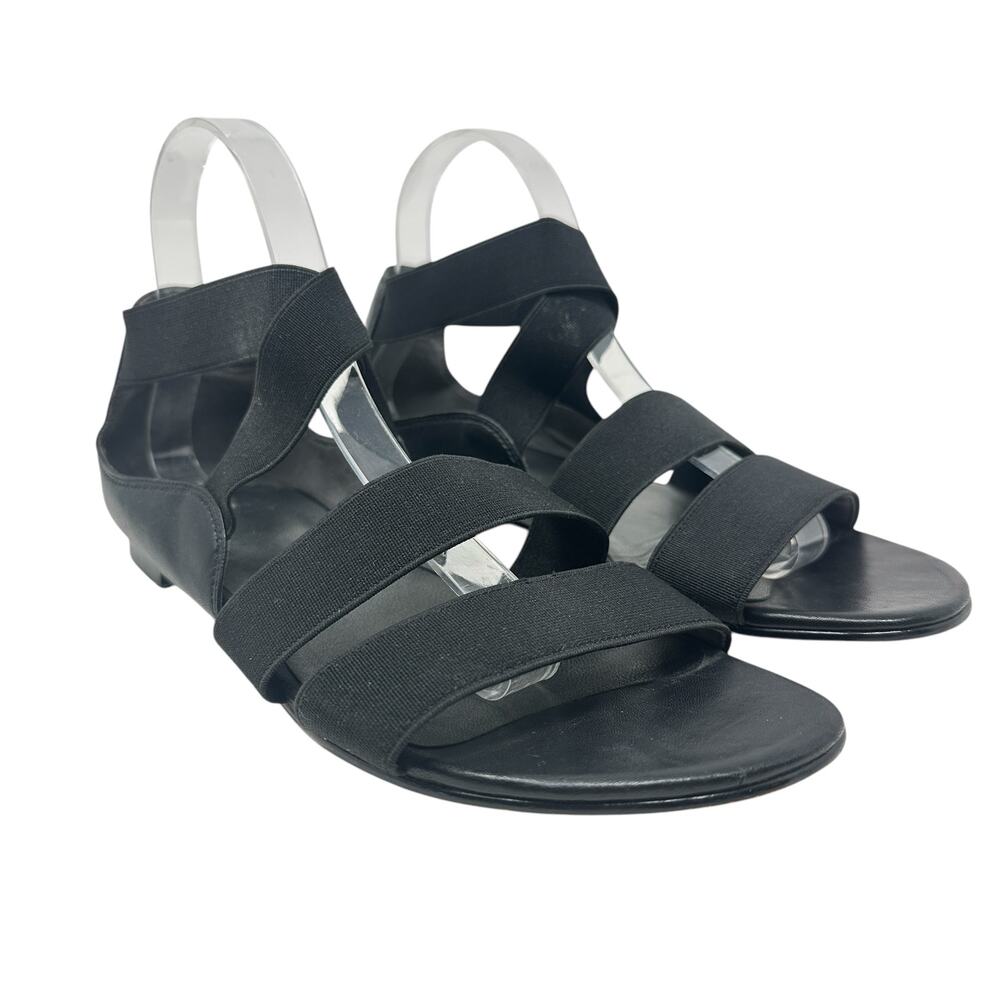 Stuart Weitzman Gladiator‎ Sandals Flat Leather Stretch Knit Black Size 9.5
